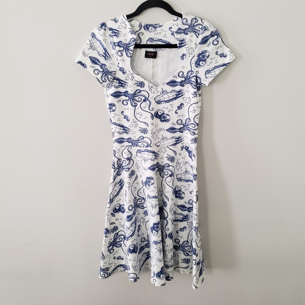 Steady Nautical Coastal Marine Life Dress SMALL Beach Resort Novelty Octopus